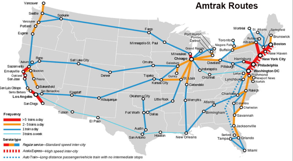 Amtrak service routes 