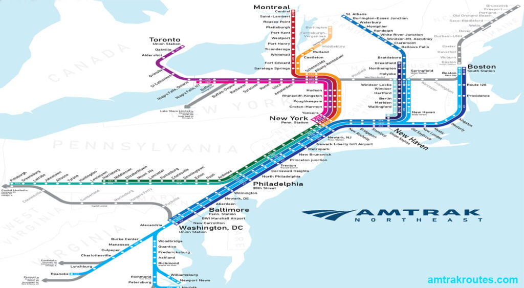 Amtrak Northeast Regional Train Major Stops and Stations